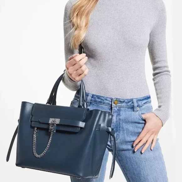 Michael Kors Hamilton Legacy Large Belted Blue Satchel - Picture 7 of 7